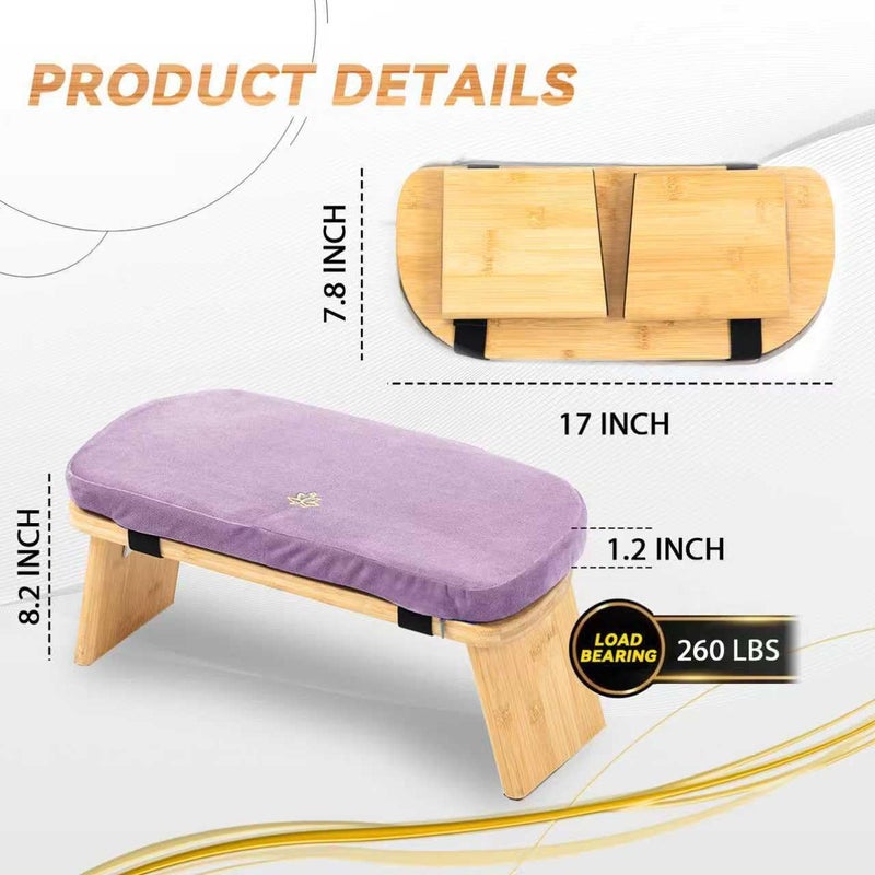 Estleys Meditation Bench, Bamboo Meditation Stool, Folding Kneeling Meditation Bench, Seiza Prayer Bench, Prayer Bench with Meditation Cushion, Kneeling Stool (Purple) - Image 3